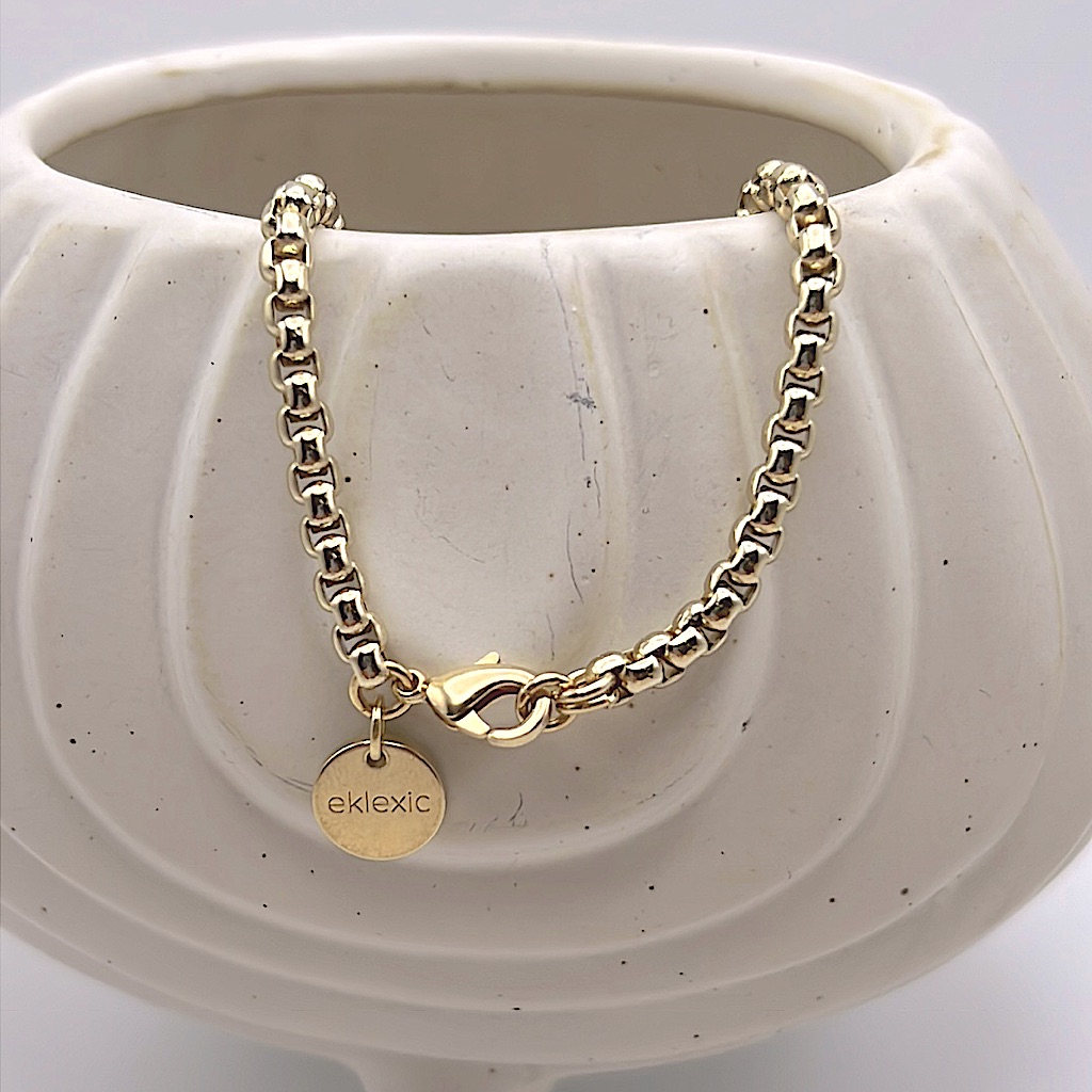 10k Gold Plated Italian Box Link Bracelet W/Lobster Clasp - Nwt